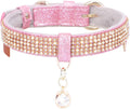 Cat Collar, Dog Collar, [Bling Rhinestones] Premium PU Leather with Pendant Adjustable Collars for Small to Medium Dog Medium Pink