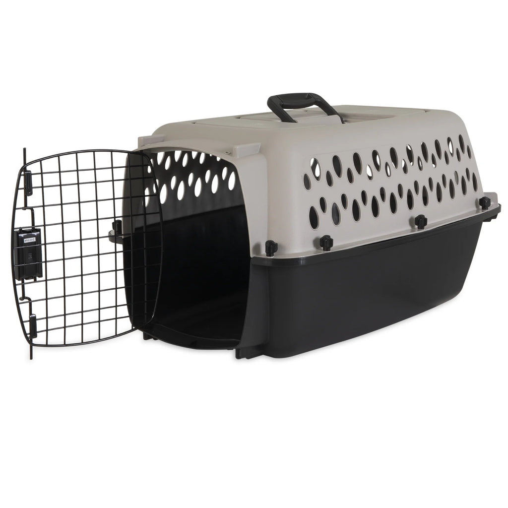Pet Portable Kennel for Dogs, Hard-Sided Travel Carrier, Durable, Metal Door, Black & Grey, for Pets up to 15 Lbs, 23" L X 15.2" W X 11.8" H