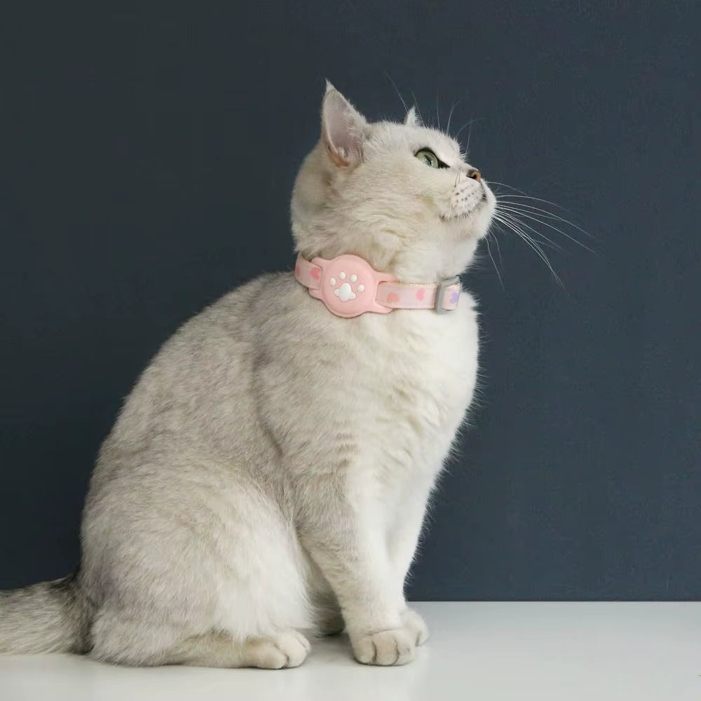 Nylon Pet Locator Collar Glow-In-The-Dark Adjustable Dog Cat Collar Anti-Lost Silicone Tracker Protective Cover for Airtag Pet