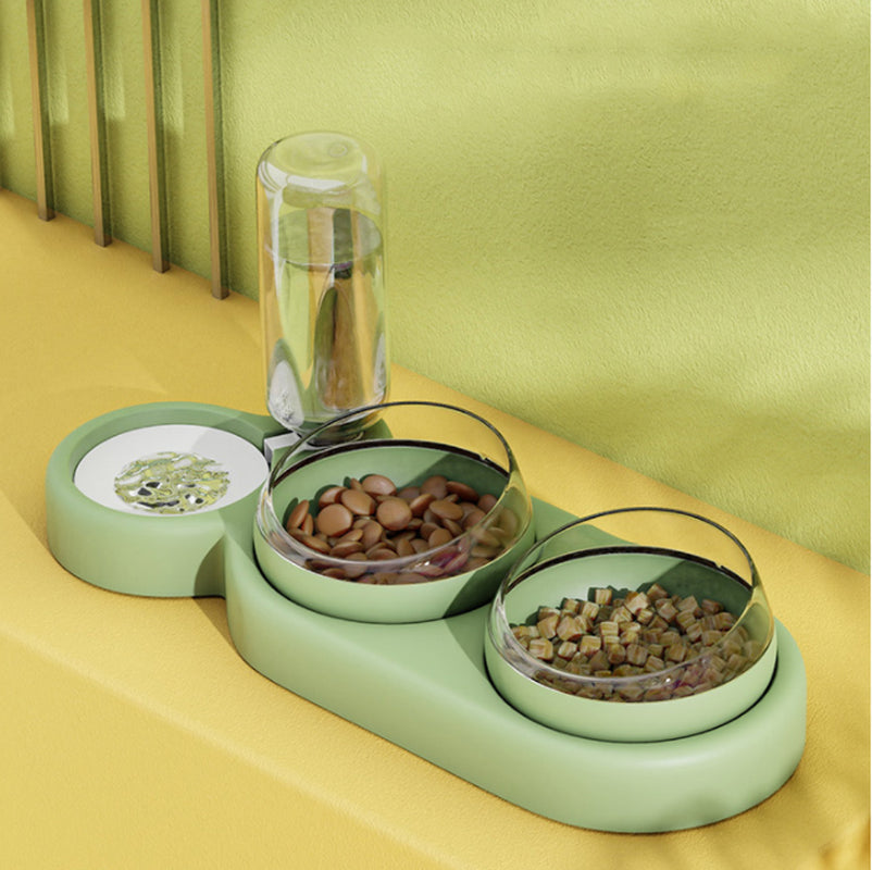 Pet Cat Bowl Automatic Feeder Dog Cat Food Bowl with Water Fountain Double Bowl Drinking Raised Stand
