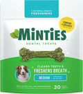 Dental Chews for Dogs, 20 Count, Vet-Recommended Mint-Flavored Dental Dog Treats for Medium Sizes 25-50 Lbs, Bones Clean Teeth,