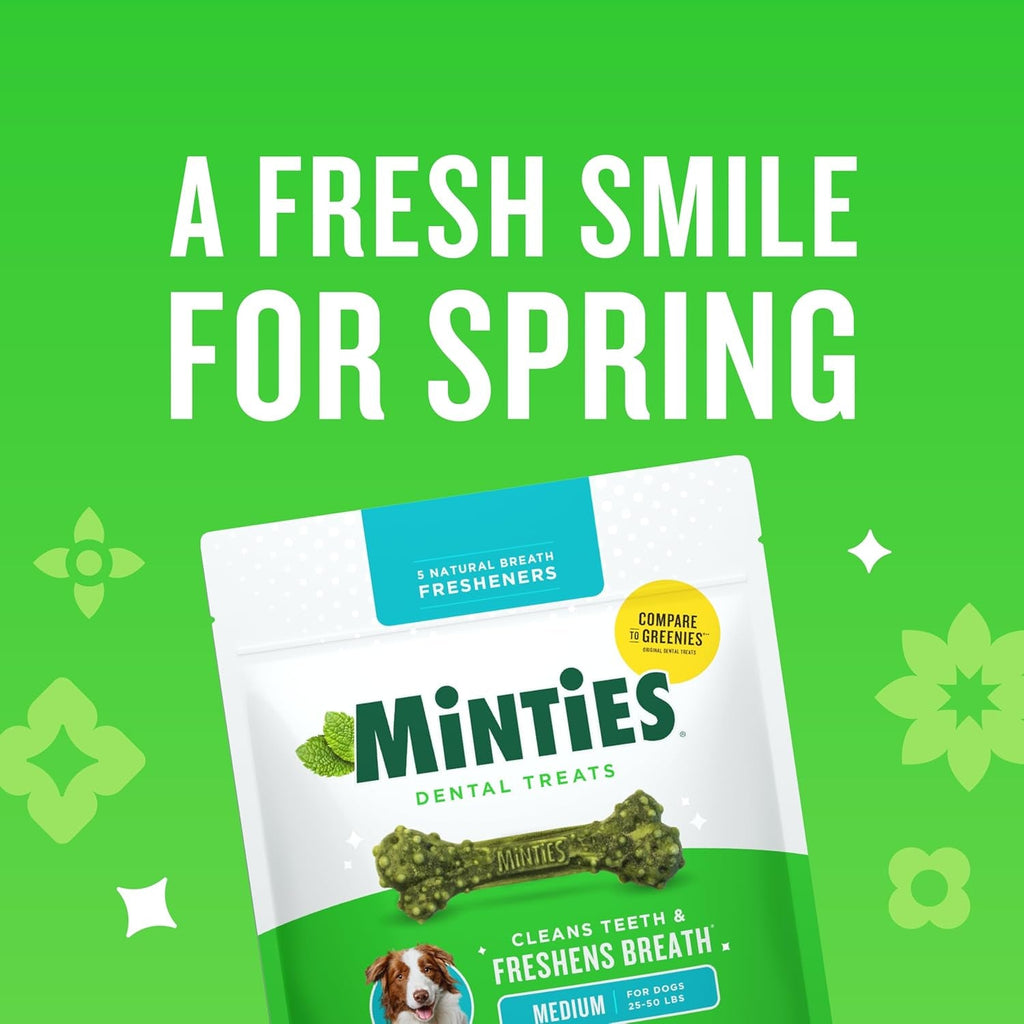 Dental Chews for Dogs, 20 Count, Vet-Recommended Mint-Flavored Dental Dog Treats for Medium Sizes 25-50 Lbs, Bones Clean Teeth,