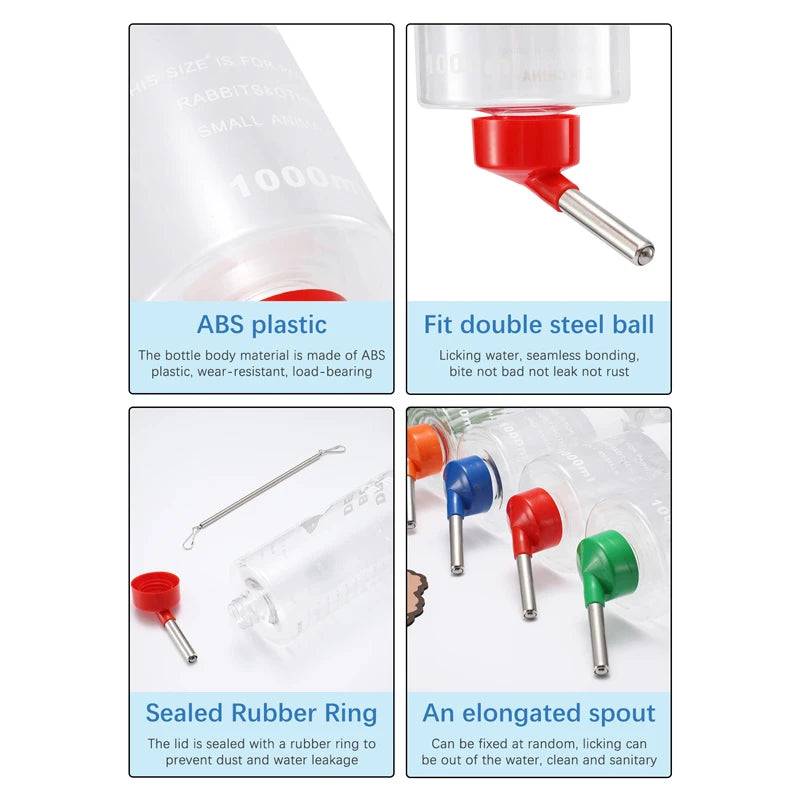 1 PC 1000Ml Random Color Small Animals Drinker Auto Drinking Hangable Water Bottle for Rabbit Guinea Pig Parrot Rabbit Feeder