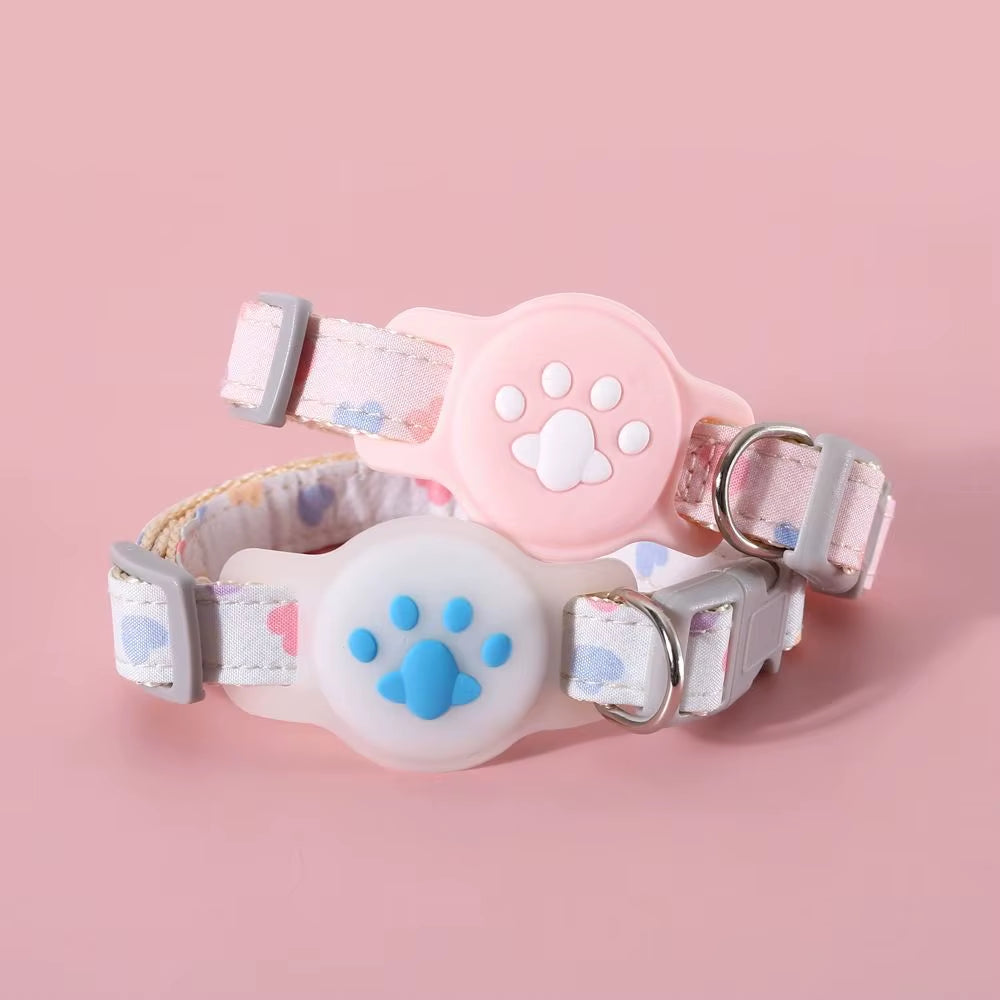 Nylon Pet Locator Collar Glow-In-The-Dark Adjustable Dog Cat Collar Anti-Lost Silicone Tracker Protective Cover for Airtag Pet