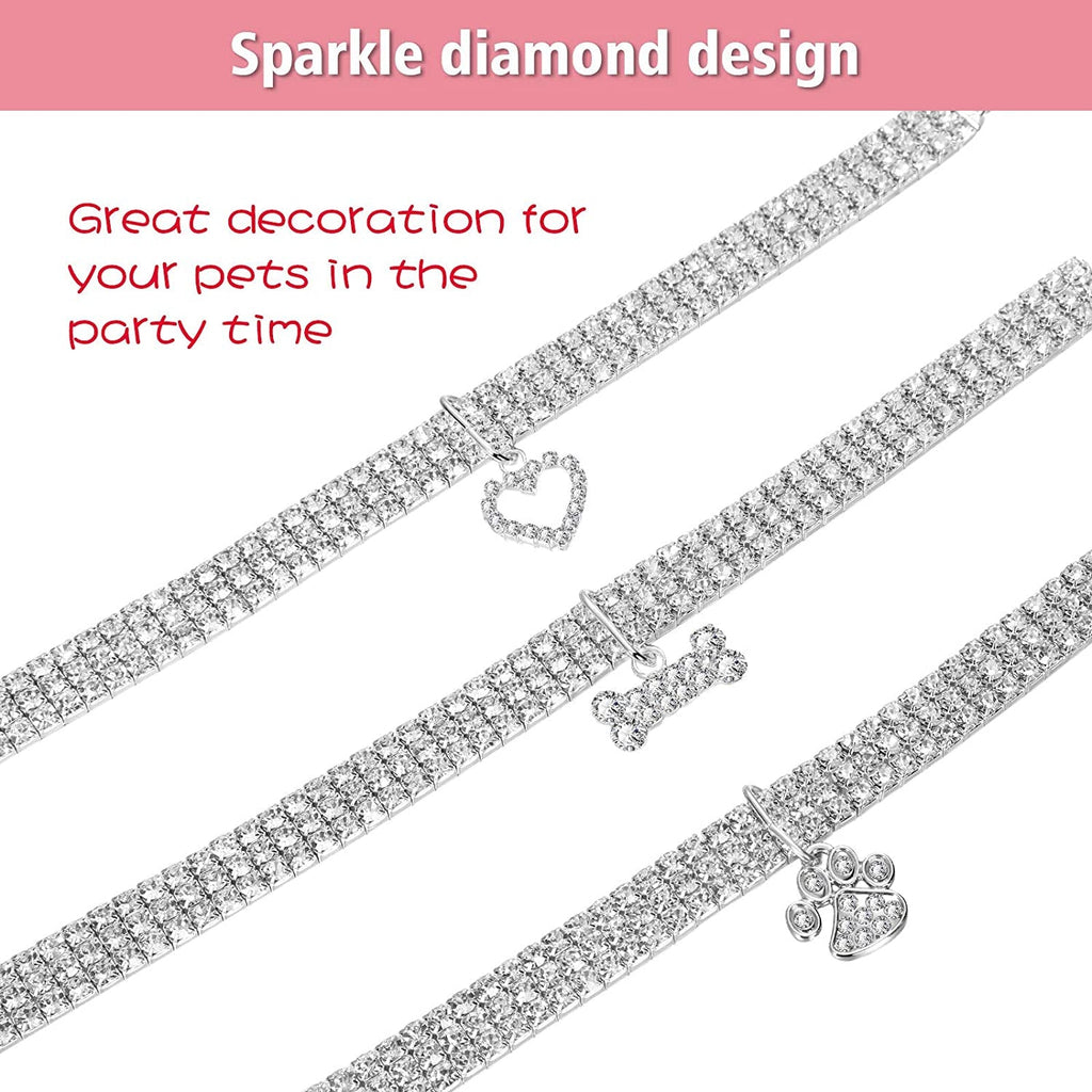 3 Pieces Bling Rhinestones Pet Collars Glitter Pendant Dog Collars Adjustable Crystal Cat Collar Elastic Pet Necklace for Small Pet Cat Dogs Puppy