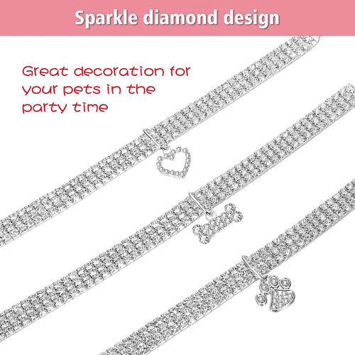 3 Pieces Bling Rhinestones Pet Collars Glitter Pendant Dog Collars Adjustable Crystal Cat Collar Elastic Pet Necklace for Small Pet Cat Dogs Puppy